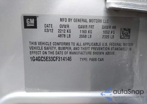 2012 Buick Lacrosse Leather Group z USA, uszkodzony, nr VIN 1G4GC5E33CF314146